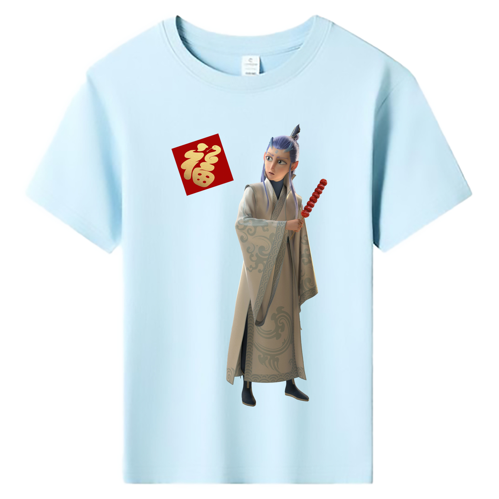 （画像用） Ne Zha 2 ナタ 魔童の大暴れ 綿100％キッズTシャツ（フロントプリント）